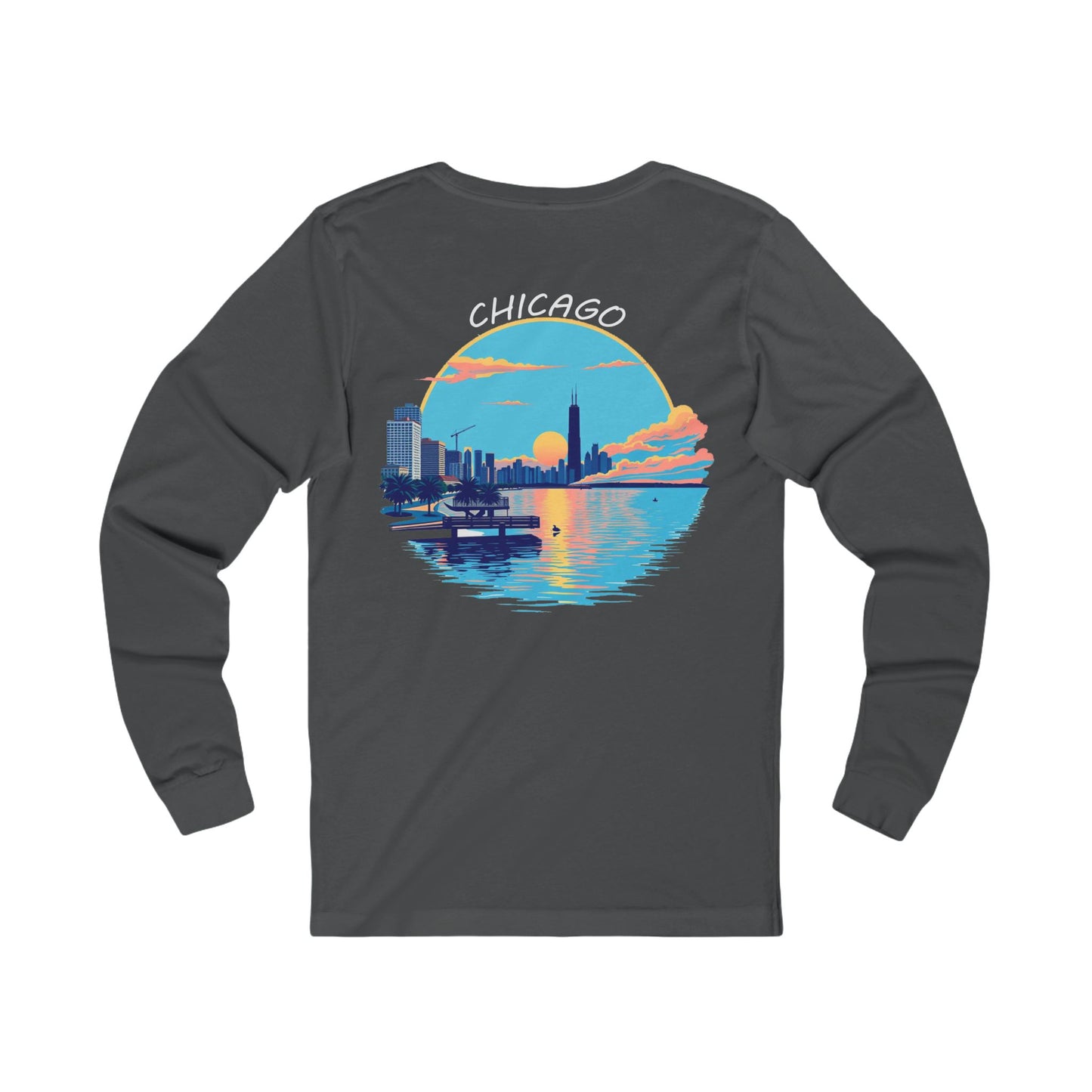 Retro Chicago Sunset Unisex Jersey Long Sleeve Tee