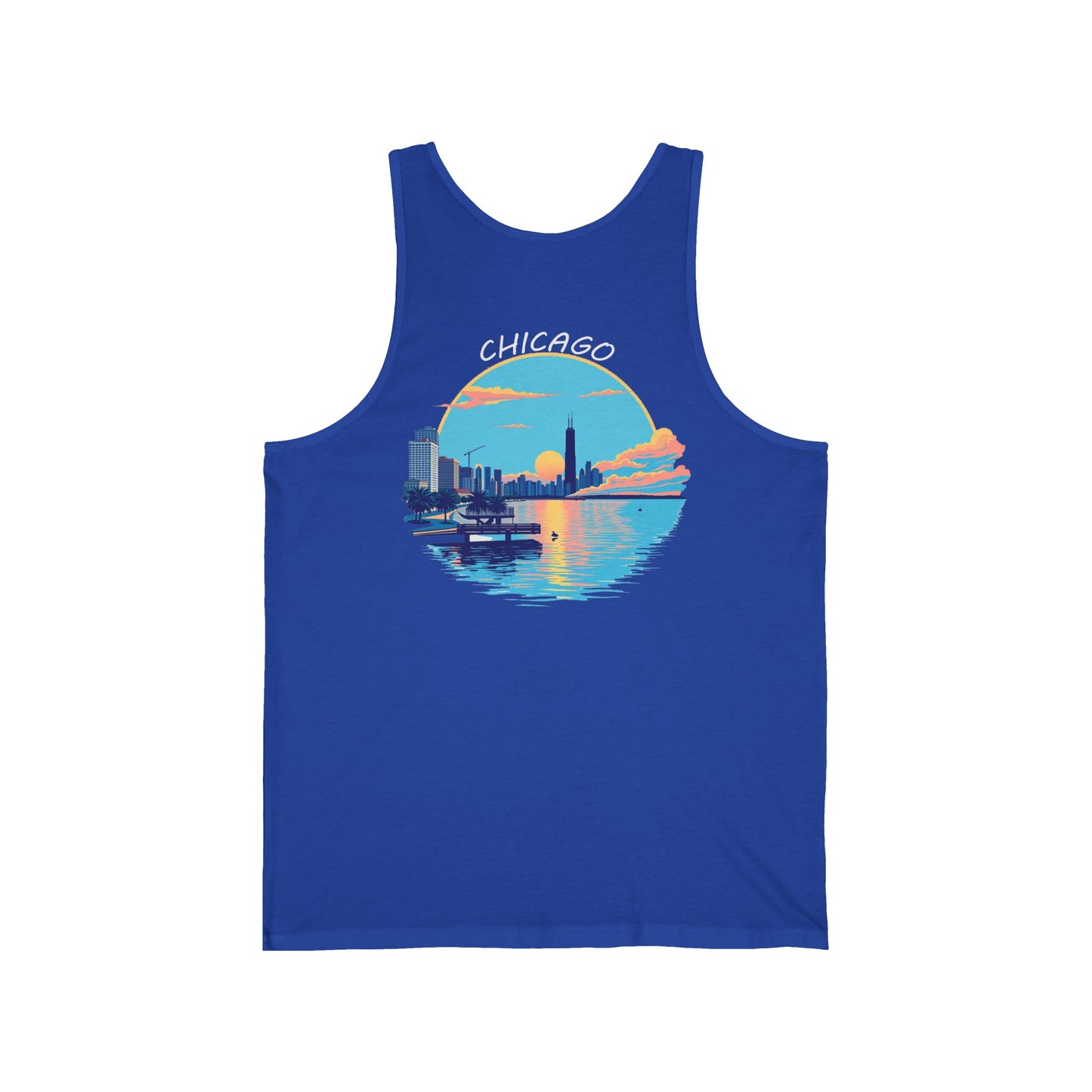 Retro Chicago Sunset Unisex Jersey Tank