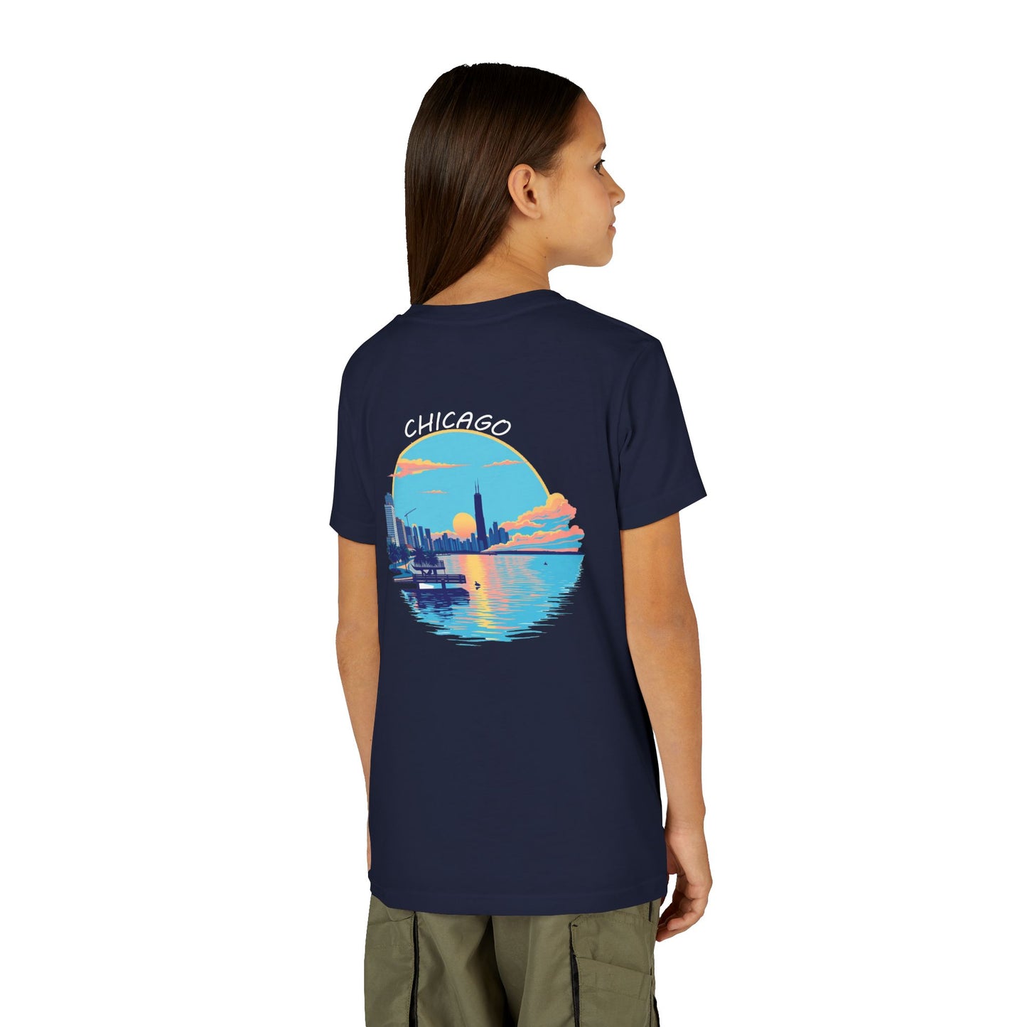 Retro Chicago Sunset Unisex Youth Short Sleeve Tee