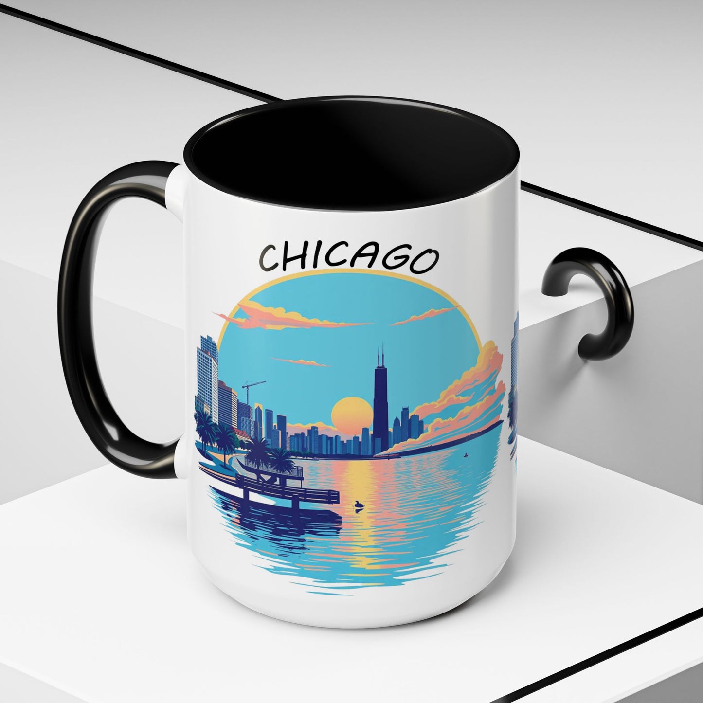 Retro Chicago Sunset Accent Coffee Mug