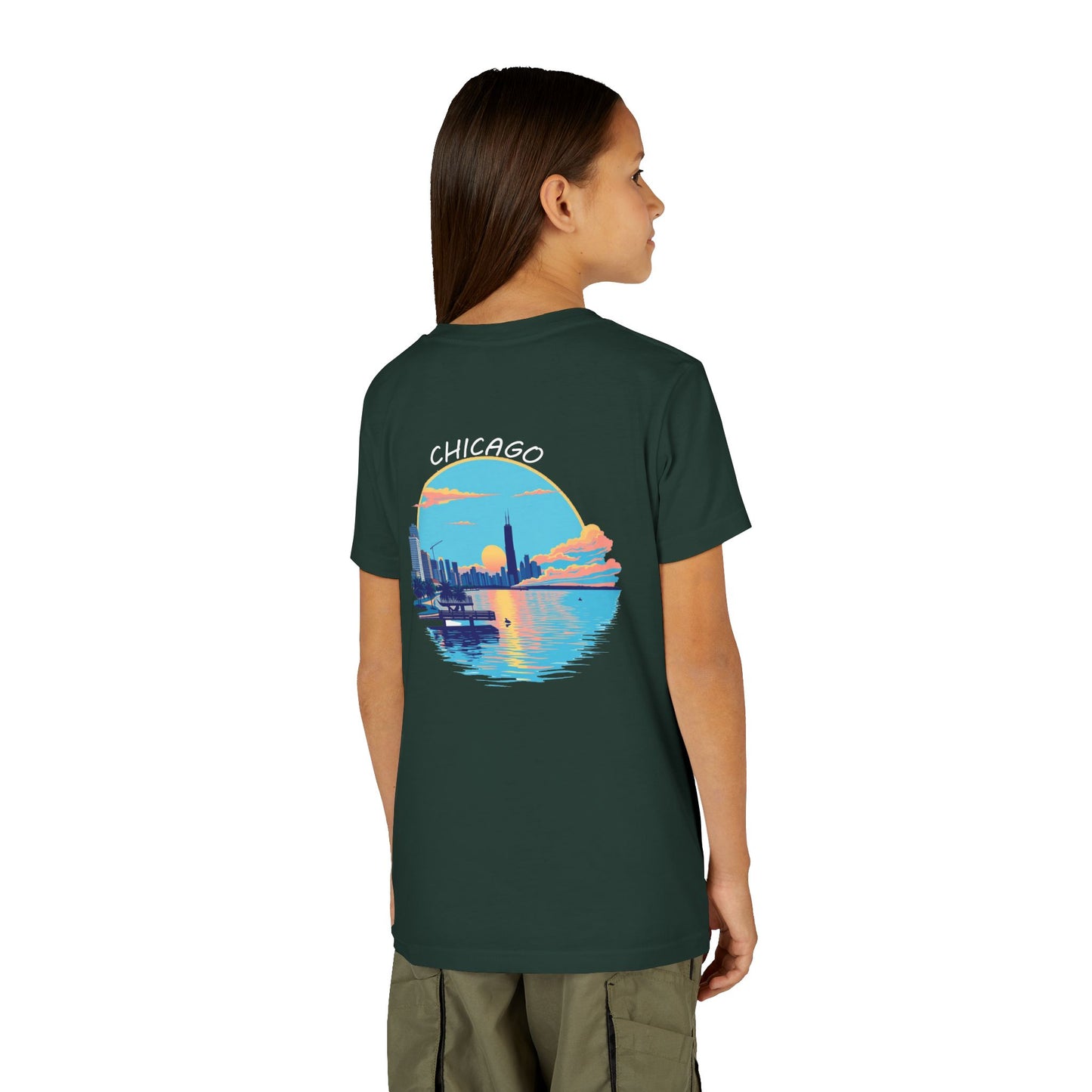 Retro Chicago Sunset Unisex Youth Short Sleeve Tee
