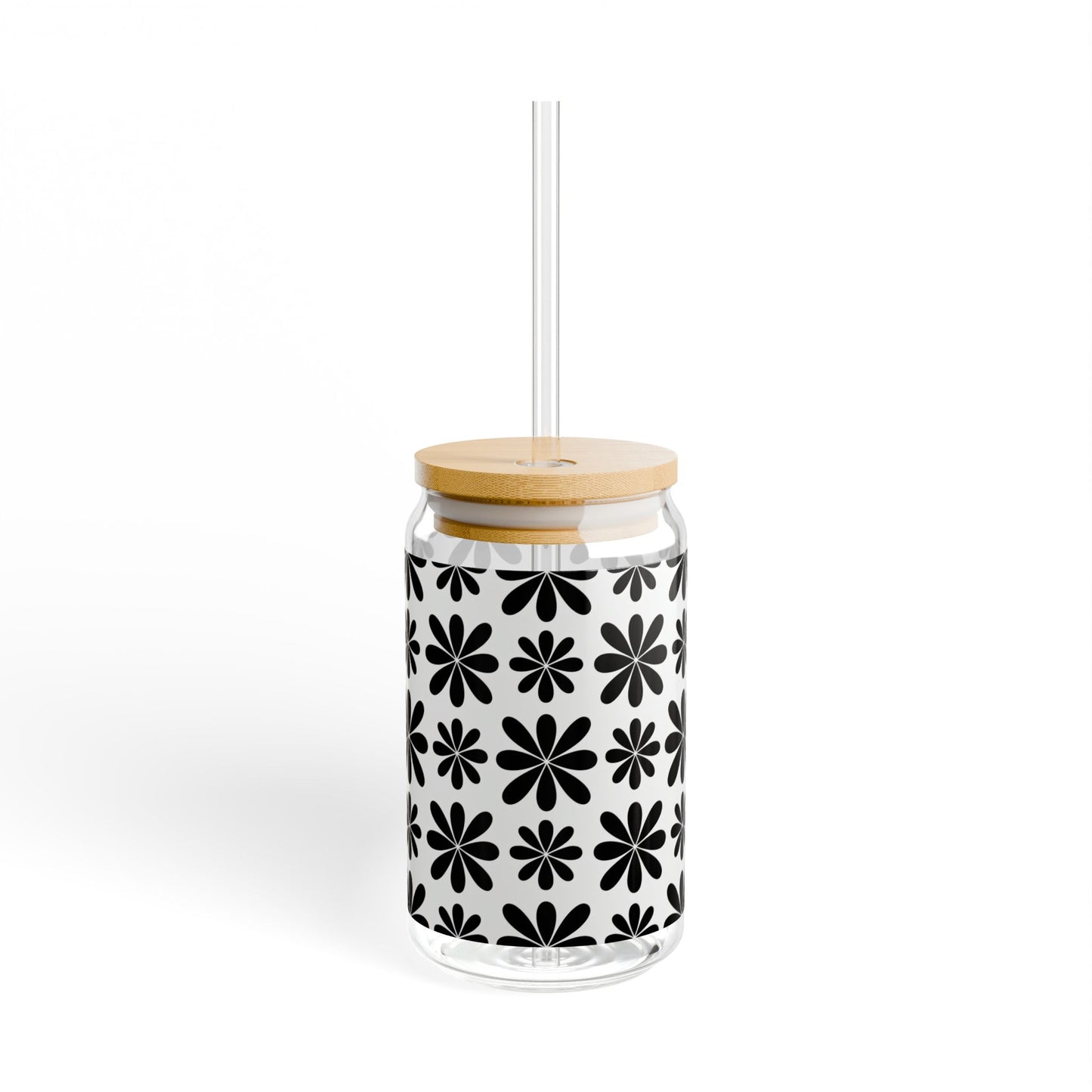 Black Flower 16 oz. Sipper Glass