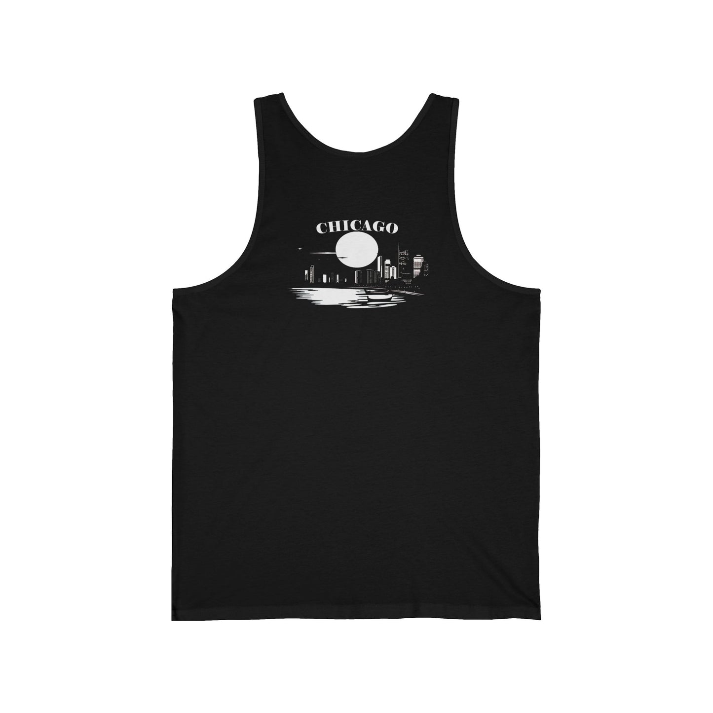 Mystery Noir Chicago Skyline Sunset Unisex Jersey Tank