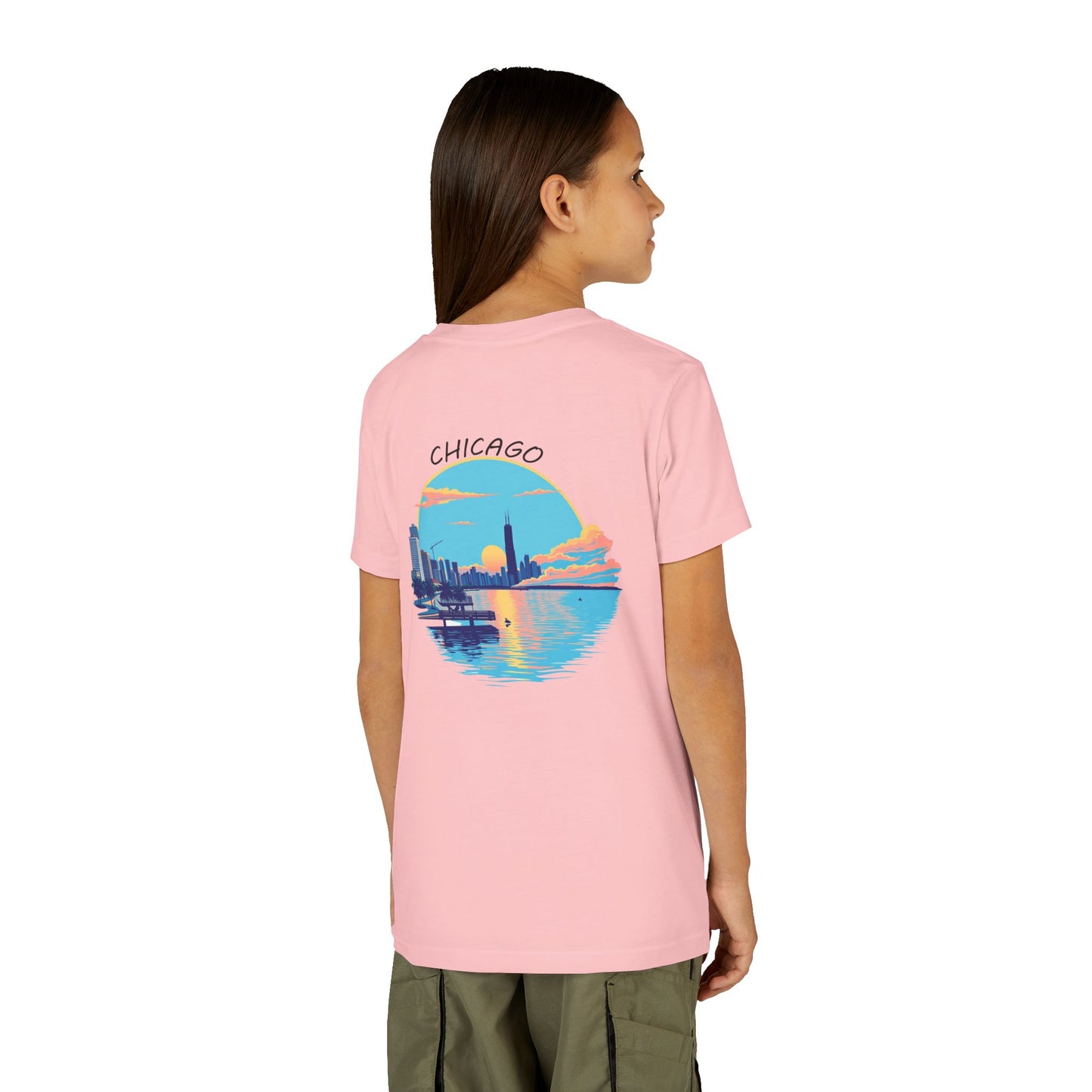 Retro Chicago Sunset Unisex Youth Short Sleeve Tee