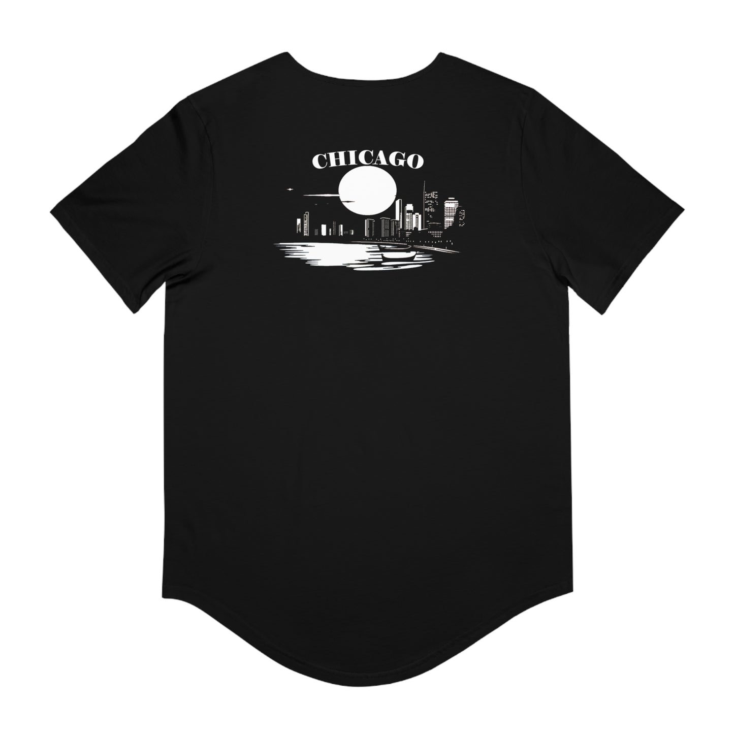 Mystery Noir Chicago Skyline Sunset Men's Jersey Curved Hem Tee