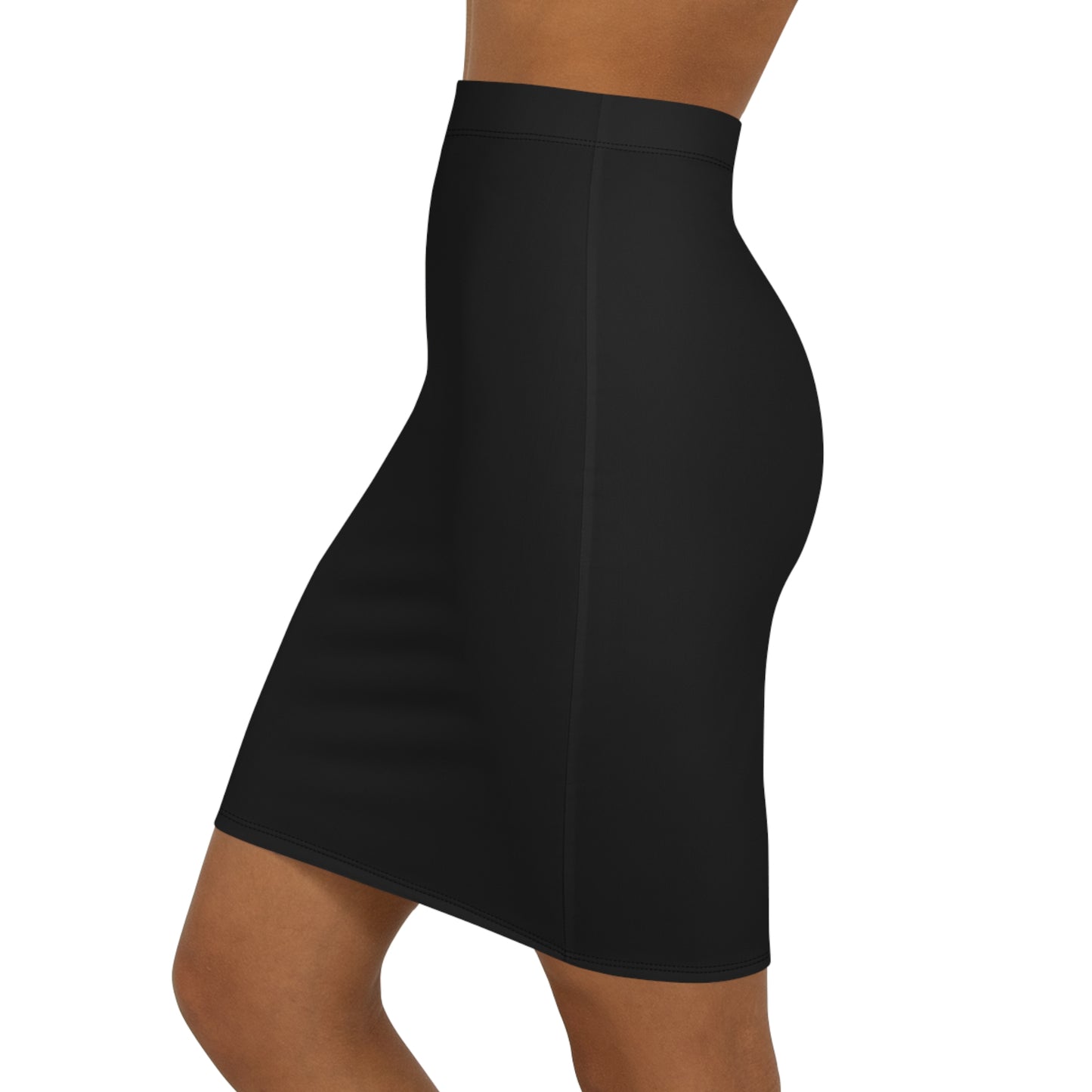 Solid Black Print Mid-Waist Pencil Skirt