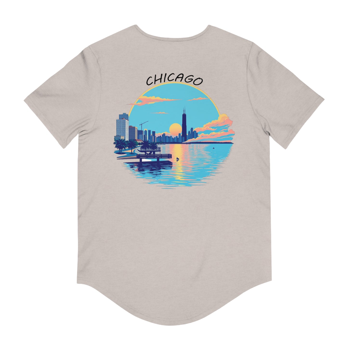 Retro Chicago Sunset Men's Jersey Curved Hem Tee