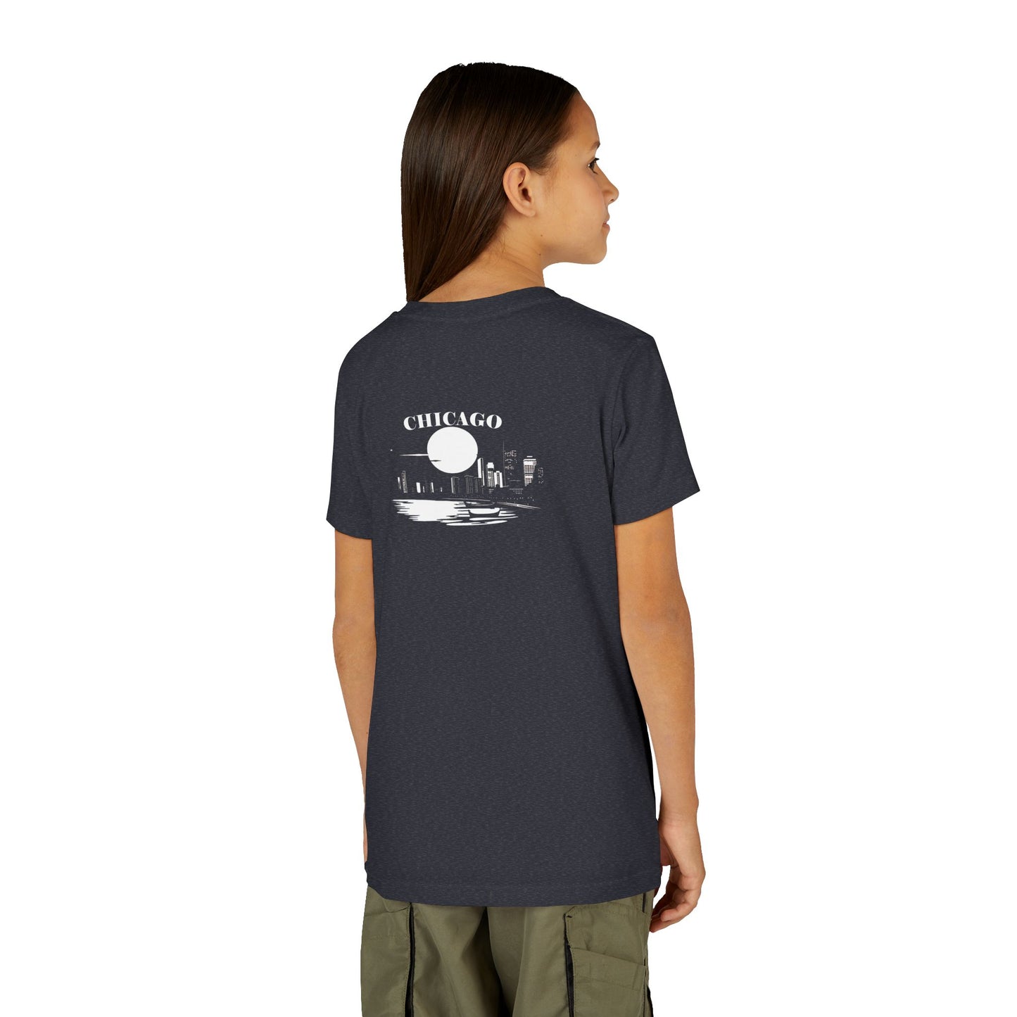 Mystery Noir Chicago Skyline Sunset Unisex Youth Short Sleeve Tee