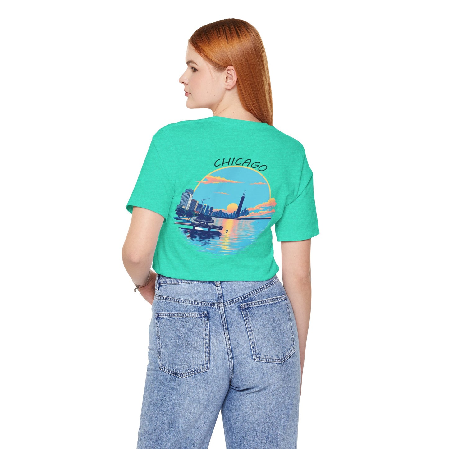 Retro Chicago Sunset Unisex Jersey Short Sleeve Tee