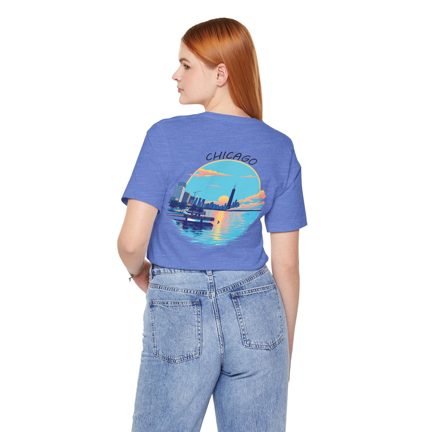 Retro Chicago Sunset Unisex Jersey Short Sleeve Tee