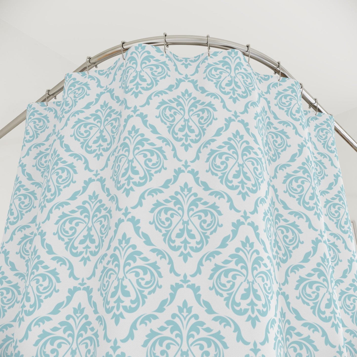 Aqua & White Damask Shower Curtain