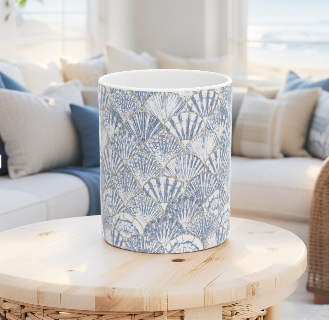 Blue Seashell Pattern Ceramic Mug