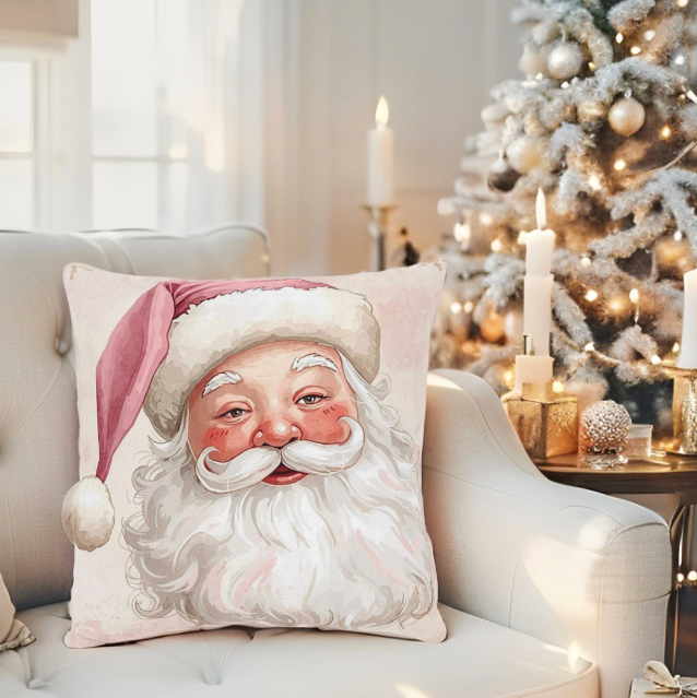 Pink Santa Claus Throw Pillow