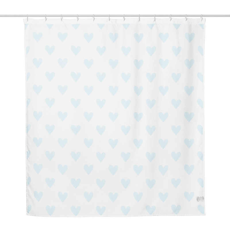 Baby Blue Hearts Print Shower Curtain