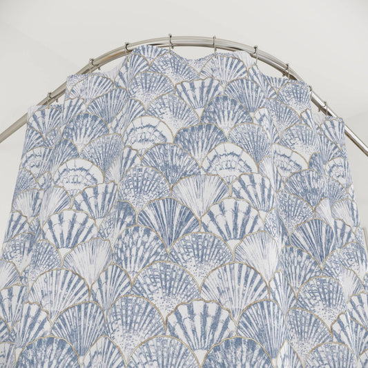 Blue and White Seashell Shower Curtain