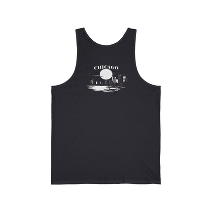 Mystery Noir Chicago Skyline Sunset Unisex Jersey Tank