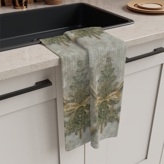Festive Microfiber Tea Towel with Pine Tree Design