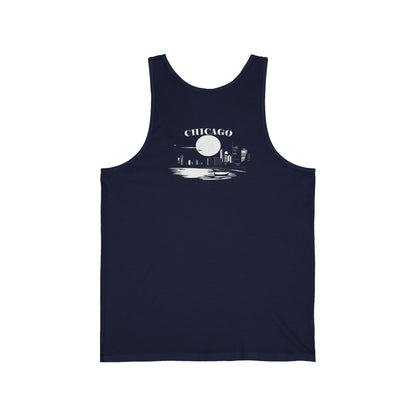 Mystery Noir Chicago Skyline Sunset Unisex Jersey Tank