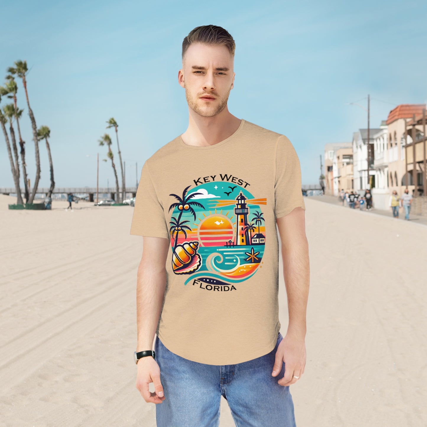 Vibrant Key West Men's Jersey Curved Hem Tee