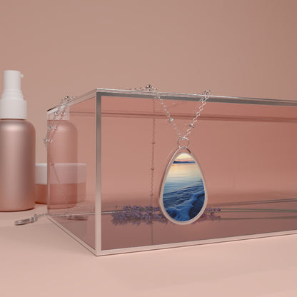 Sunset Waves Silver Teardrop Pendant Necklace