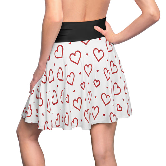 Red Heart Print Women's Skater Skirt
