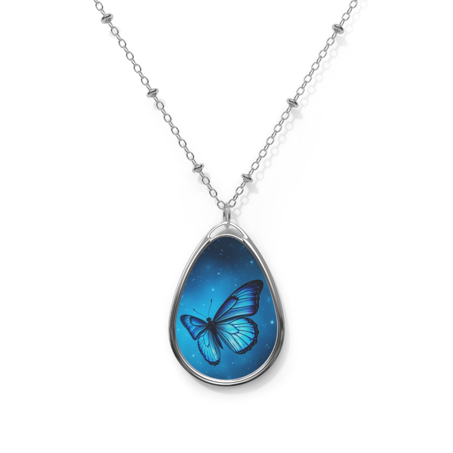 Mystical Butterfly Silver Teardrop Pendant Necklace