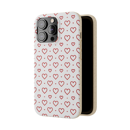 Red Hearts Print MagSafe Biodegradable Phone Case