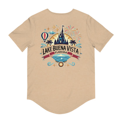 Adventurous Lake Buena Vista Men's Jersey Curved Hem Tee