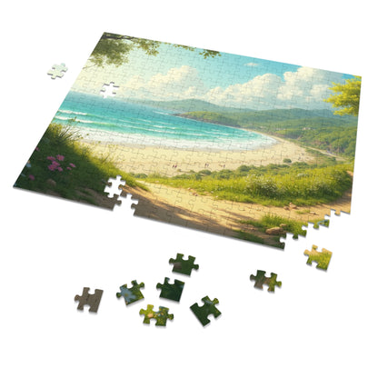 Springtime Ocean Beach Jigsaw Puzzle with Tin