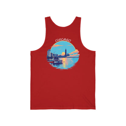 Retro Chicago Sunset Unisex Jersey Tank