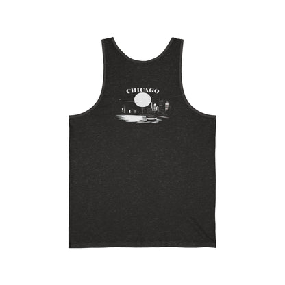 Mystery Noir Chicago Skyline Sunset Unisex Jersey Tank