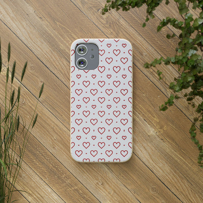 Red Hearts Print MagSafe Biodegradable Phone Case