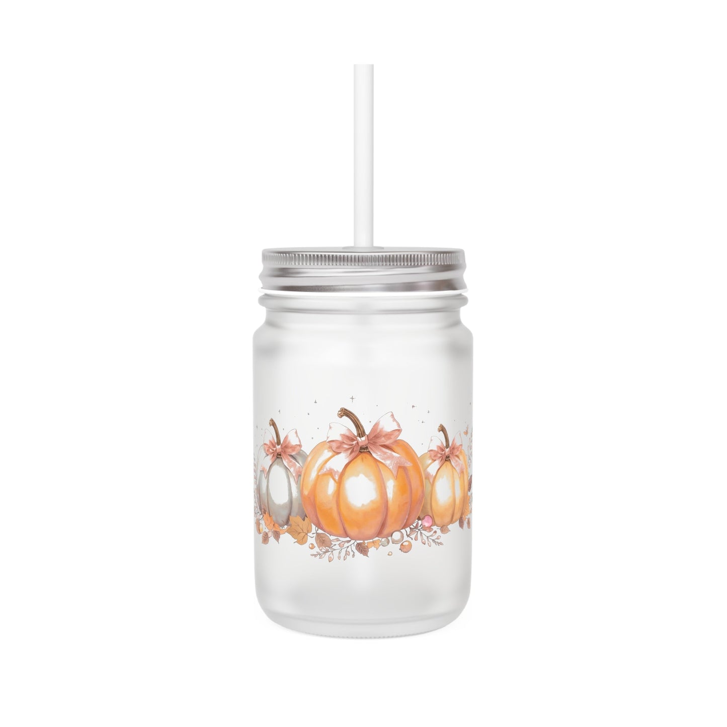 Pumpkin Fall Mason Jar Sipper Glass With Straw