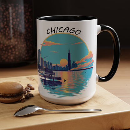 Retro Chicago Sunset Accent Coffee Mug