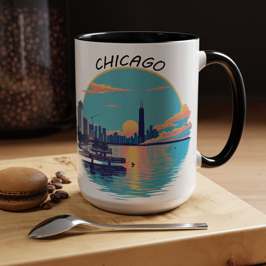 Retro Chicago Sunset Accent Coffee Mug