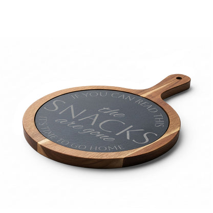 The Snacks Are Gone — Engraved Acacia Charcuterie Board with Slate