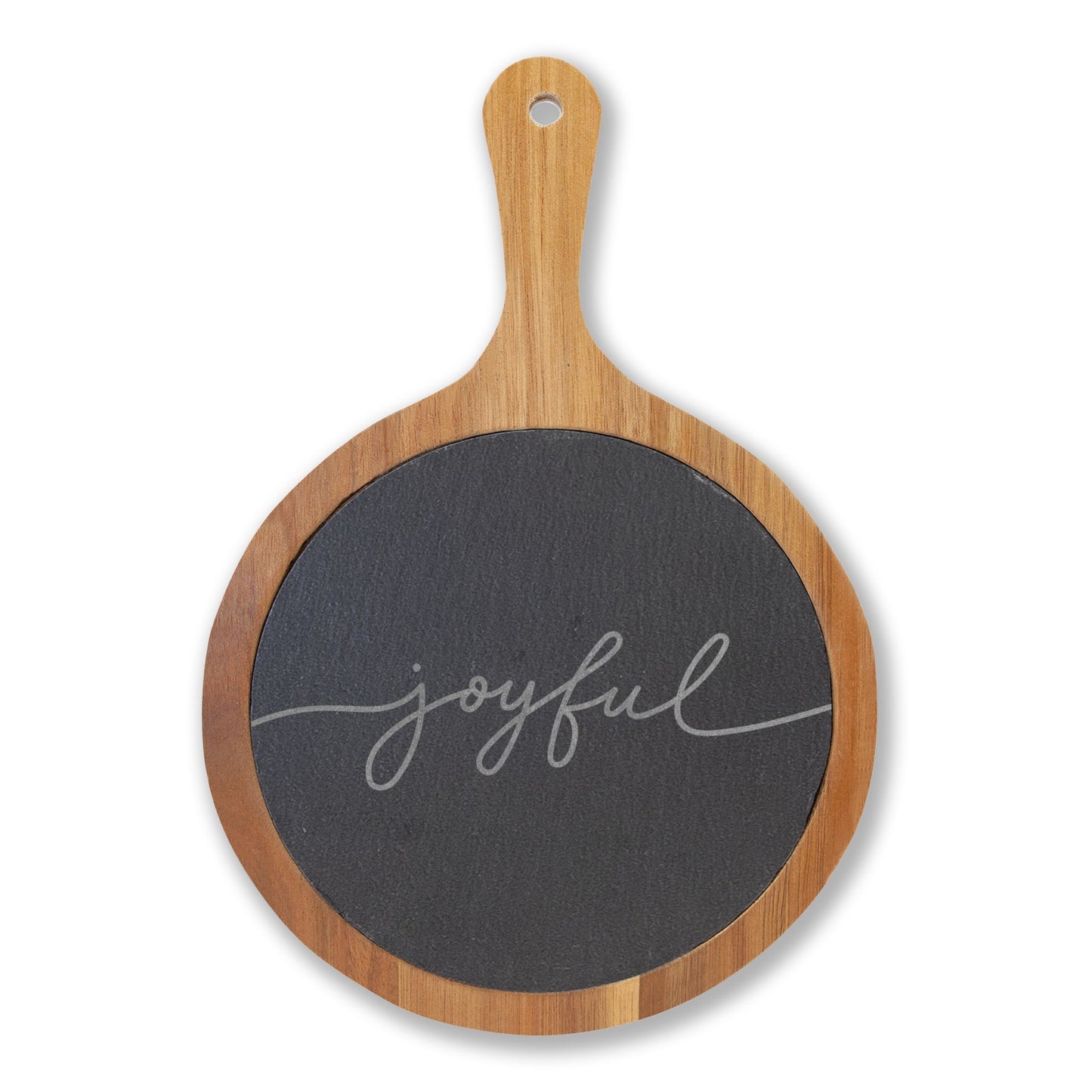 Joyful — Engraved Acacia Charcuterie Board with Slate