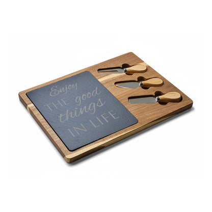 Enjoy the Good Things in Life — Engraved Acacia Charcuterie Board with Slate