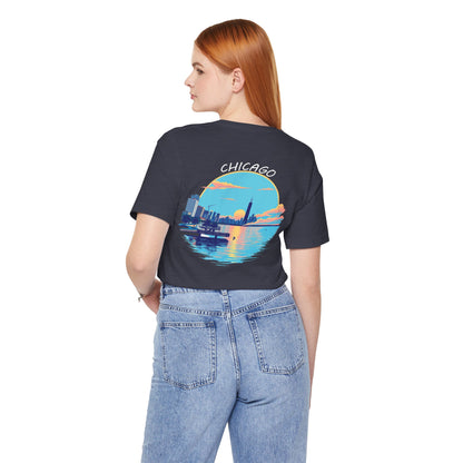 Retro Chicago Sunset Unisex Jersey Short Sleeve Tee