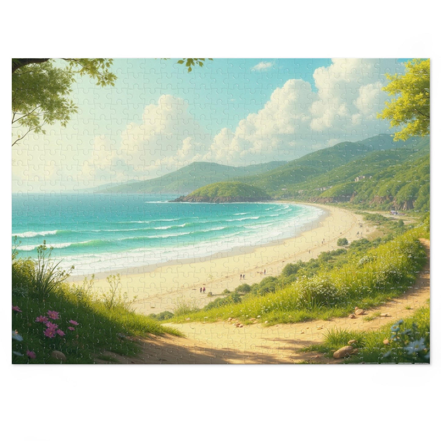 Springtime Ocean Beach Jigsaw Puzzle with Tin