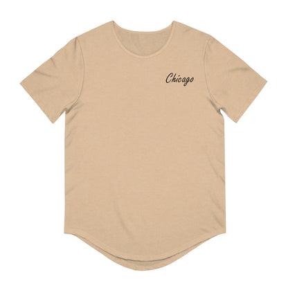 Elegant Chicago Skyline Men's Jersey Curved Hem Tee