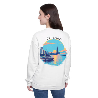 Retro Chicago Sunset Unisex Drop Shoulder Sweatshirt