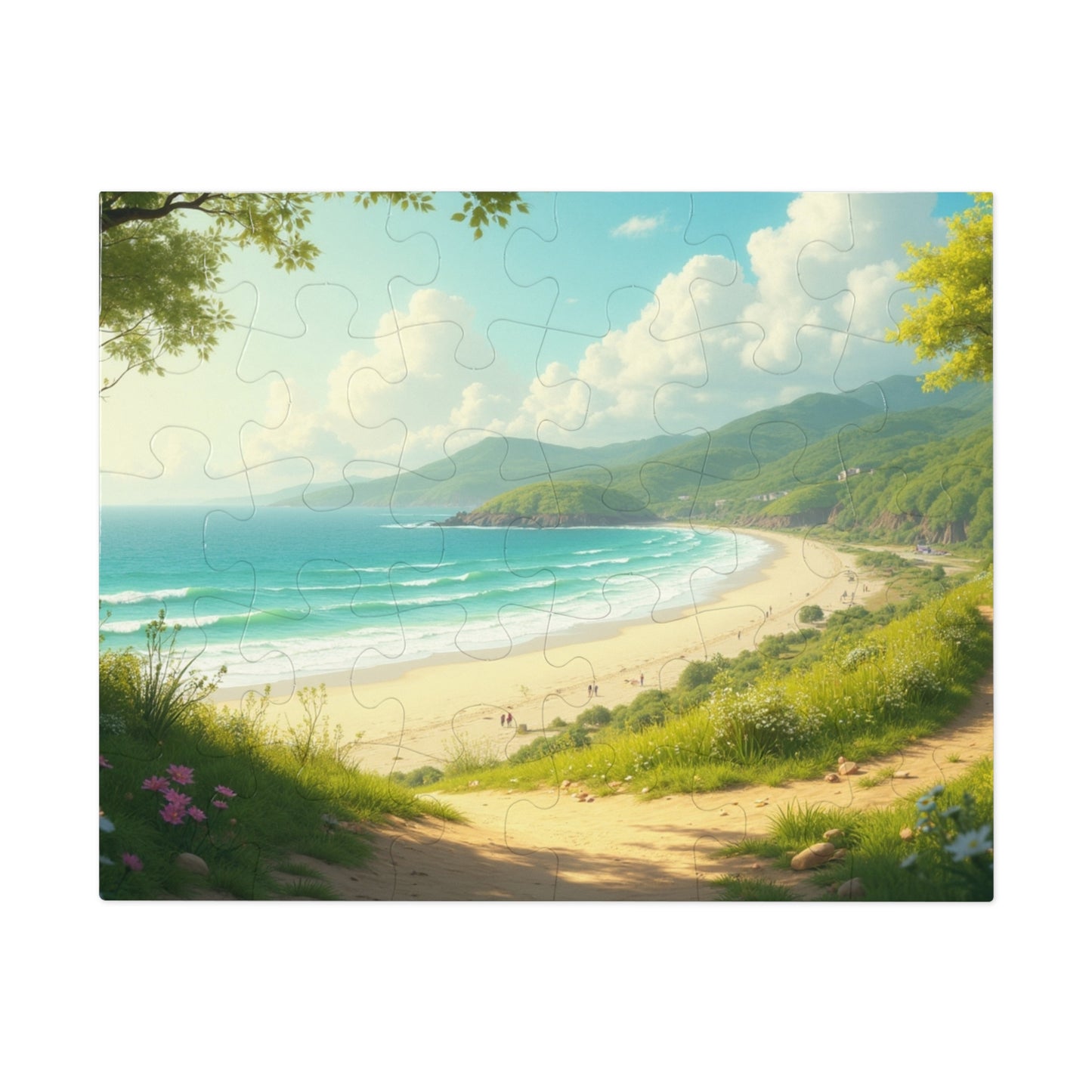 Springtime Ocean Beach Jigsaw Puzzle with Tin