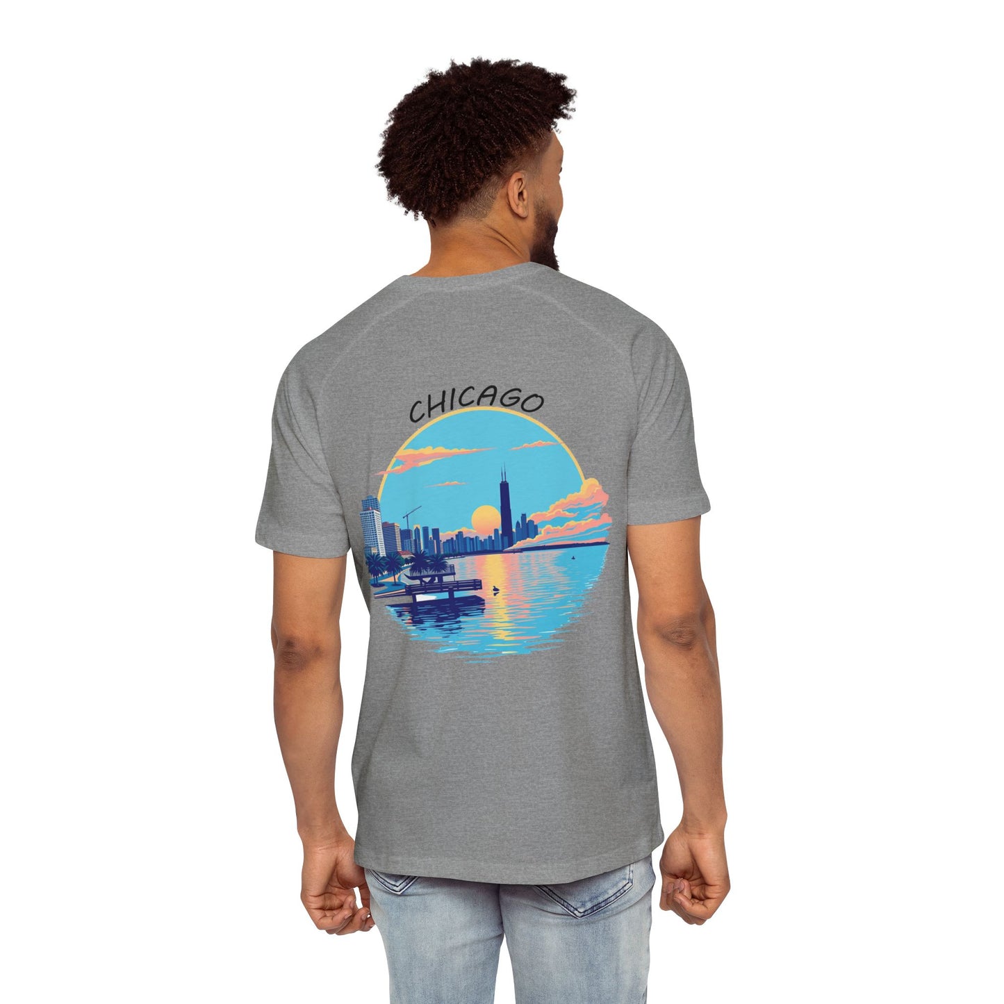 Retro Chicago Sunset Men's Raglan T-Shirt