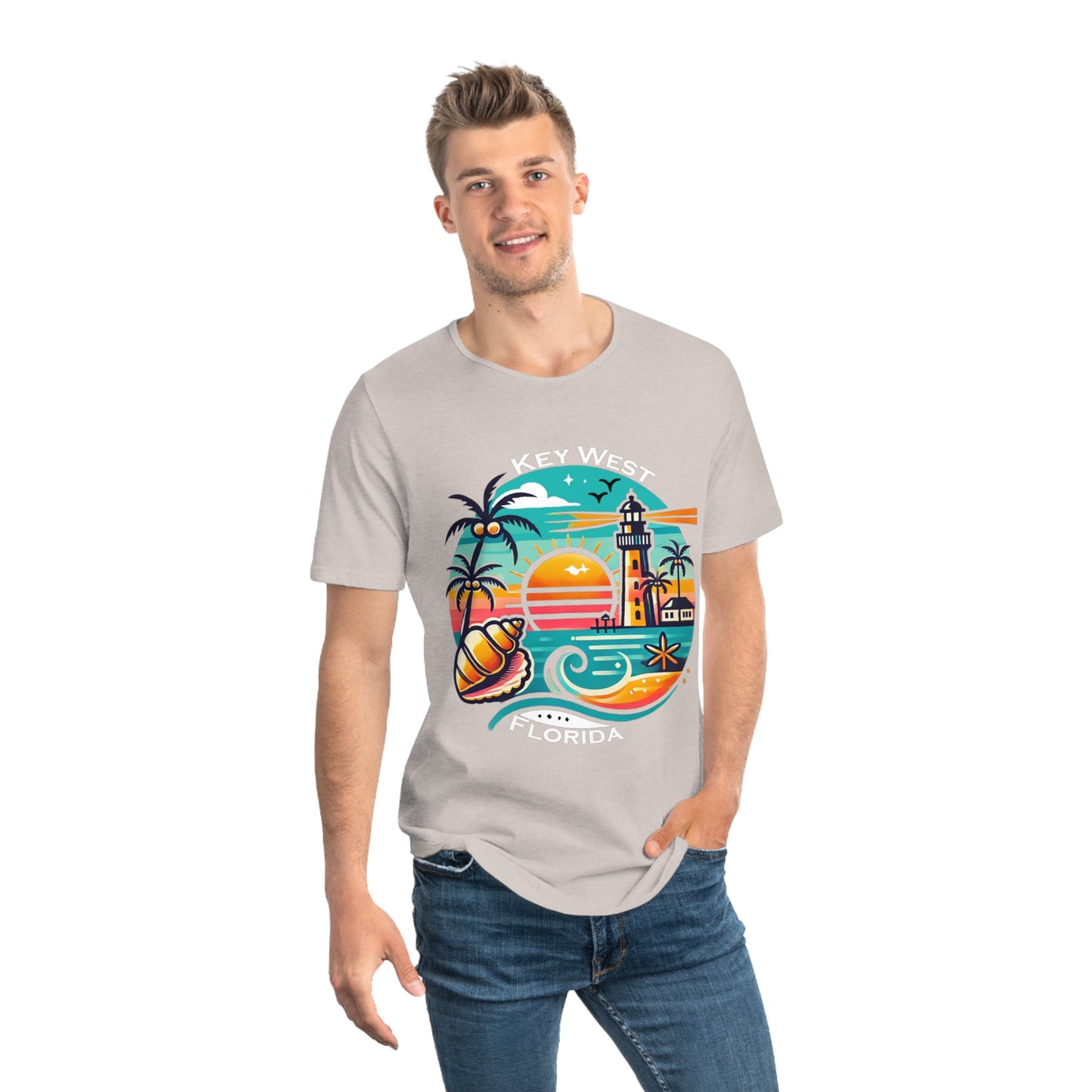 Vibrant Key West Men's Jersey Curved Hem Tee