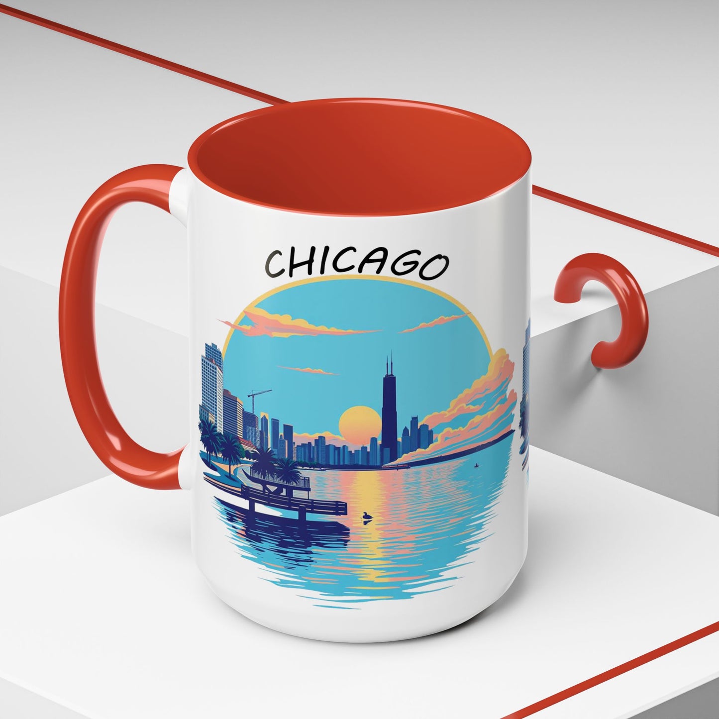 Retro Chicago Sunset Accent Coffee Mug