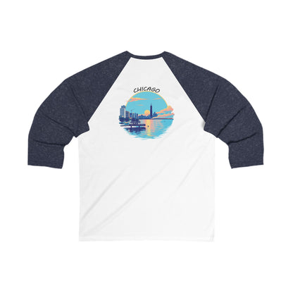 Retro Chicago Sunset Men's 3/4 Sleeve Baseball Tee