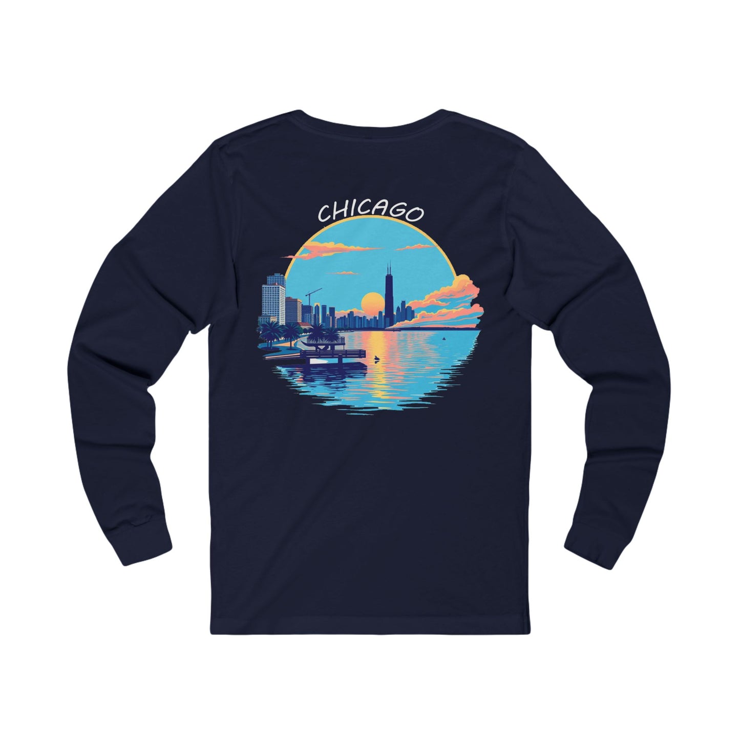 Retro Chicago Sunset Unisex Jersey Long Sleeve Tee