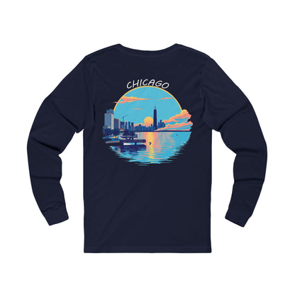 Retro Chicago Sunset Unisex Jersey Long Sleeve Tee