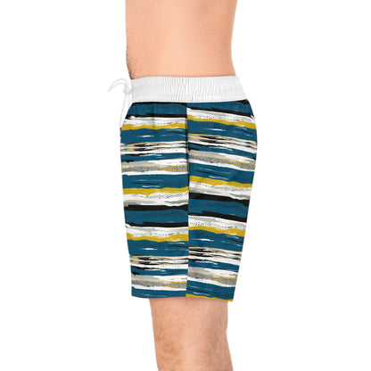 Striped Coastal Design Men's Mid-Length Swim Shorts